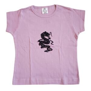 Y2k Baby Tee Velvet Dragon Purple Deadstock Fitted Get Lucky - Size Medium